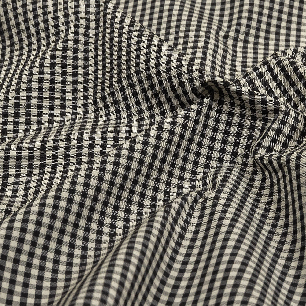 Black and Cream Little Checks Cotton and Polyester Shirting Detail