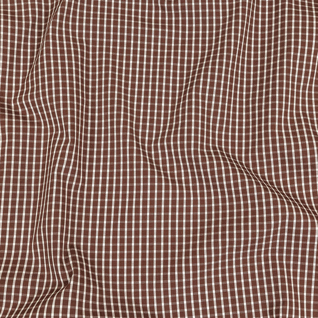 Brown and White Checkered Cotton and Polyester Shirting