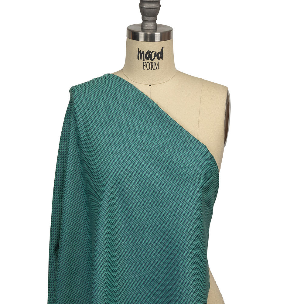 Seafoam and Navy Triangles Cotton and Polyester Twill Drape