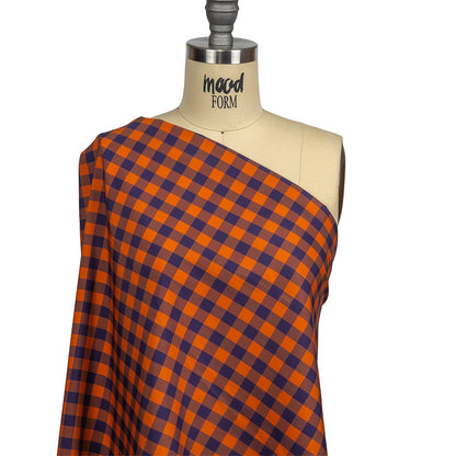 Orange and Navy Checked Cotton and Polyester Shirting Drape