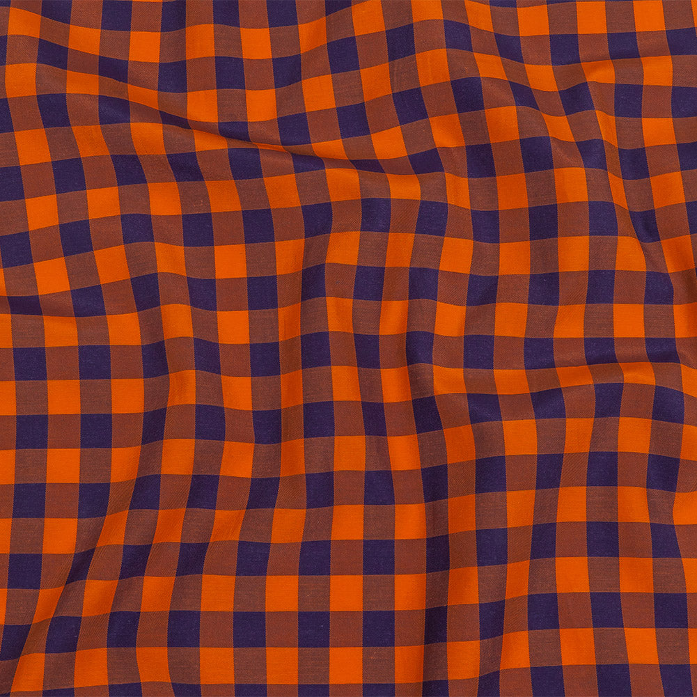 Orange and Navy Checked Cotton and Polyester Shirting