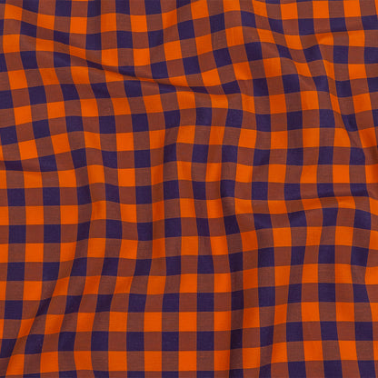 Orange and Navy Checked Cotton and Polyester Shirting