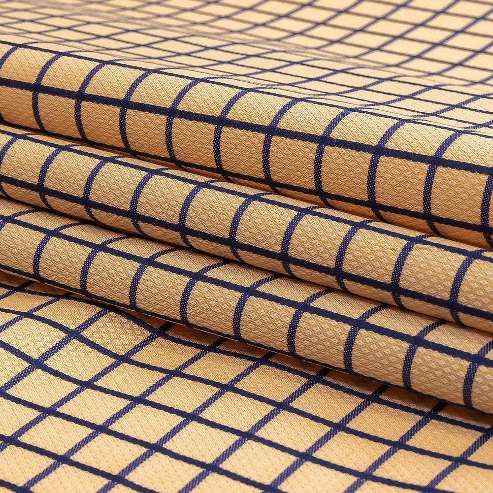 Yellow and Blue Ribbon Checks and Diamonds Cotton and Polyester Dobby Shirting Folded