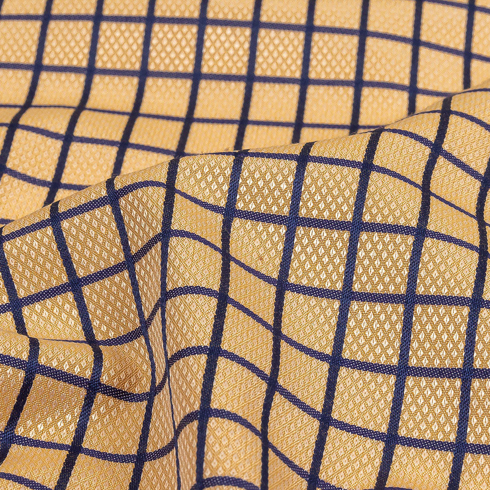 Yellow and Blue Ribbon Checks and Diamonds Cotton and Polyester Dobby Shirting Detail