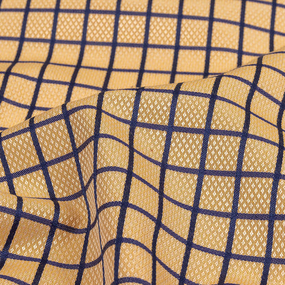 Yellow and Blue Ribbon Checks and Diamonds Cotton and Polyester Dobby Shirting Detail