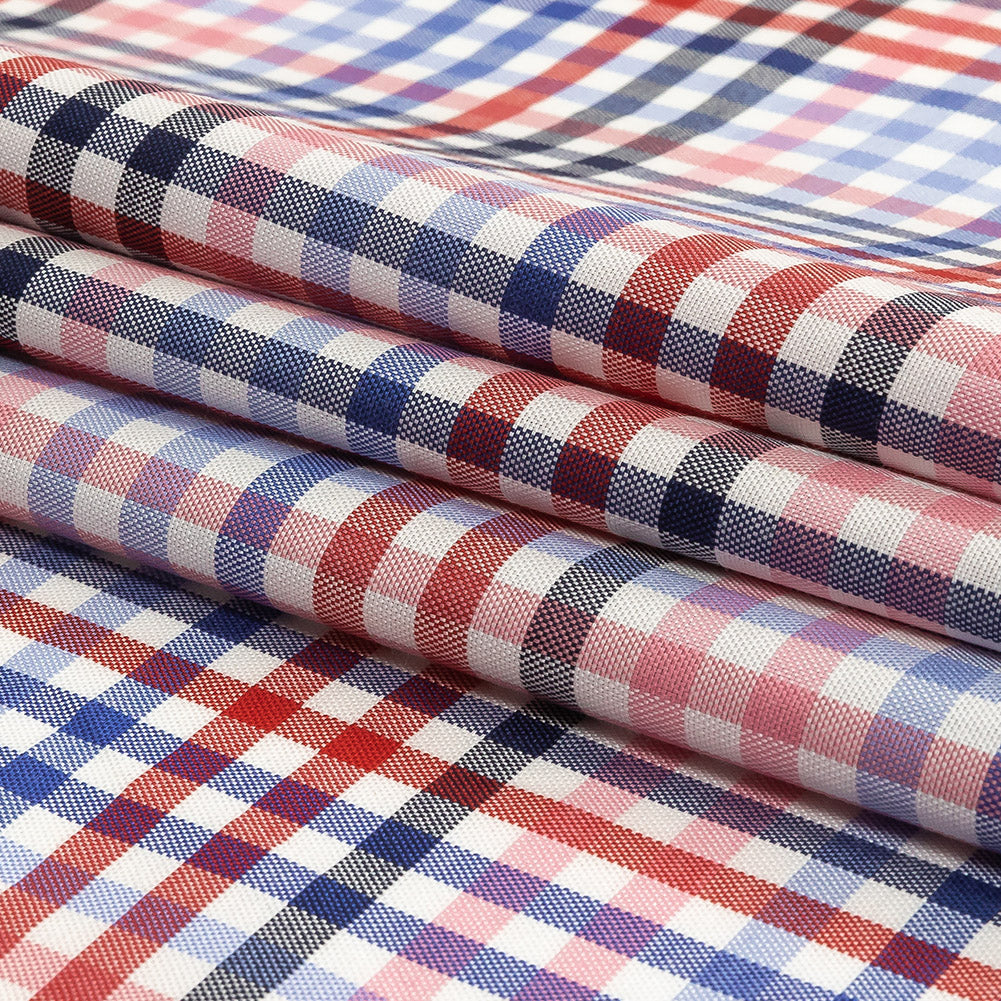 Red, White and Olympian Blue Plaid Cotton and Polyester Shirting Folded