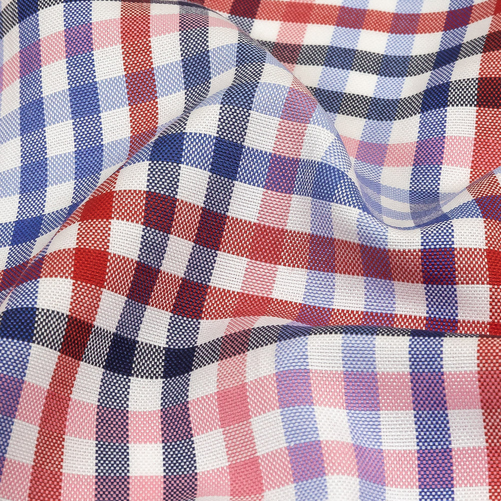 Red, White and Olympian Blue Plaid Cotton and Polyester Shirting Detail