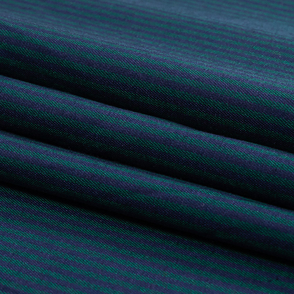 Blue and Rainforest Candy Striped Cotton and Polyester Twill Folded