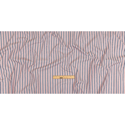 Red, Navy and White Striped Cotton and Polyester Dobby - Full