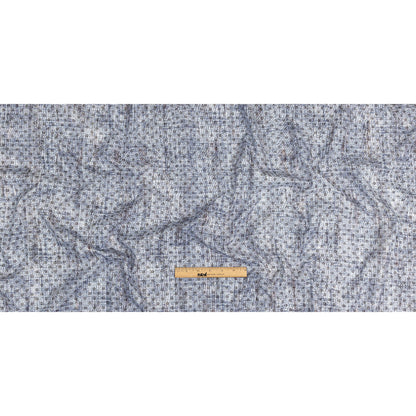 Brown and Blue Flowers and Dots Cotton and Polyester Shirting with Distressed Foil Topcoat Full