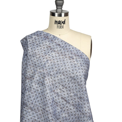 Brown and Blue Flowers and Dots Cotton and Polyester Shirting with Distressed Foil Topcoat Drape