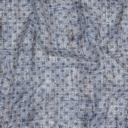 Brown and Blue Flowers and Dots Cotton and Polyester Shirting with Distressed Foil Topcoat