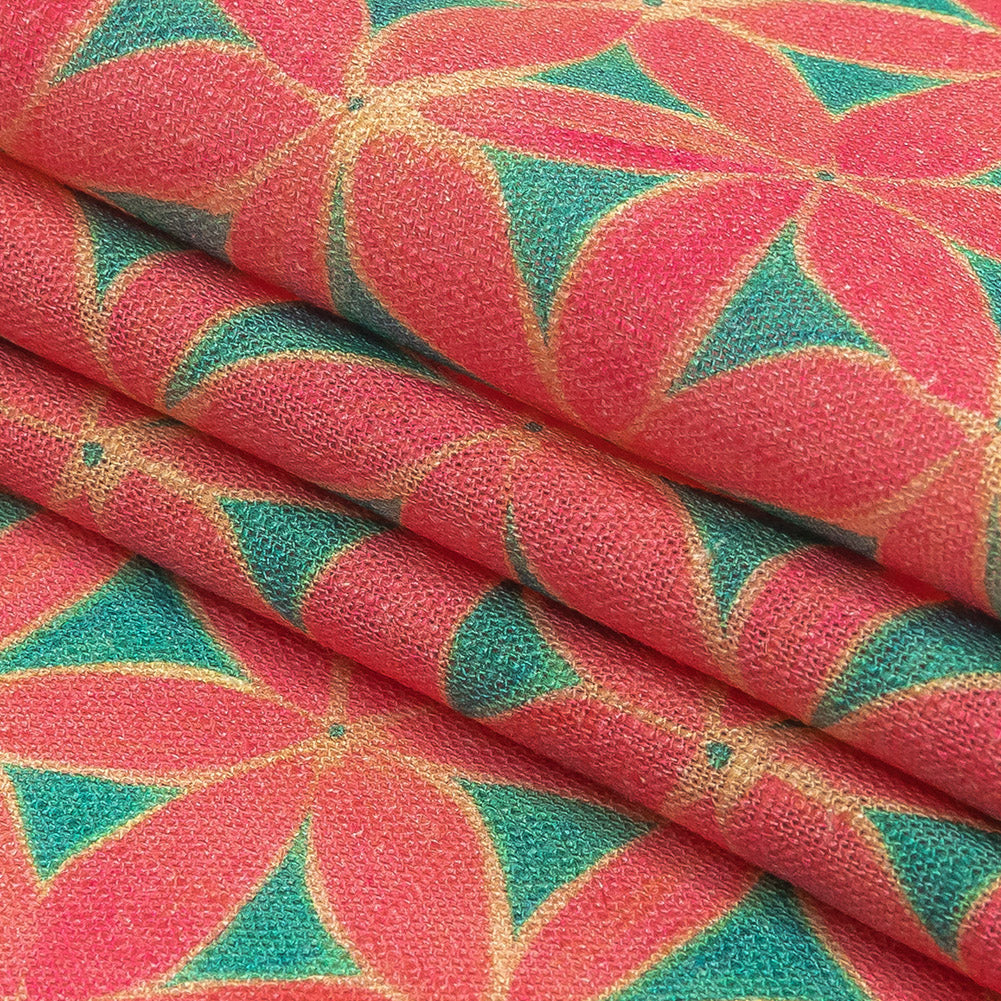 Viscose and Linen Woven Print - Hot Pink and Turquoise Geometric Floral - Mood Exclusive Homemade Hexagons Folded