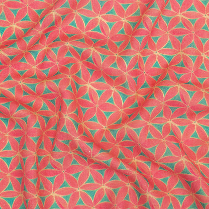 Viscose and Linen Woven Print - Hot Pink and Turquoise Geometric Floral - Mood Exclusive Homemade Hexagons
