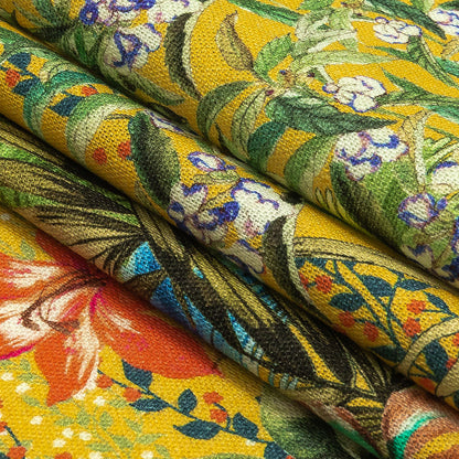 Linen and Rayon Woven Print - Yellow and Multicolor Floral - Mood Exclusive Amazonia Folded