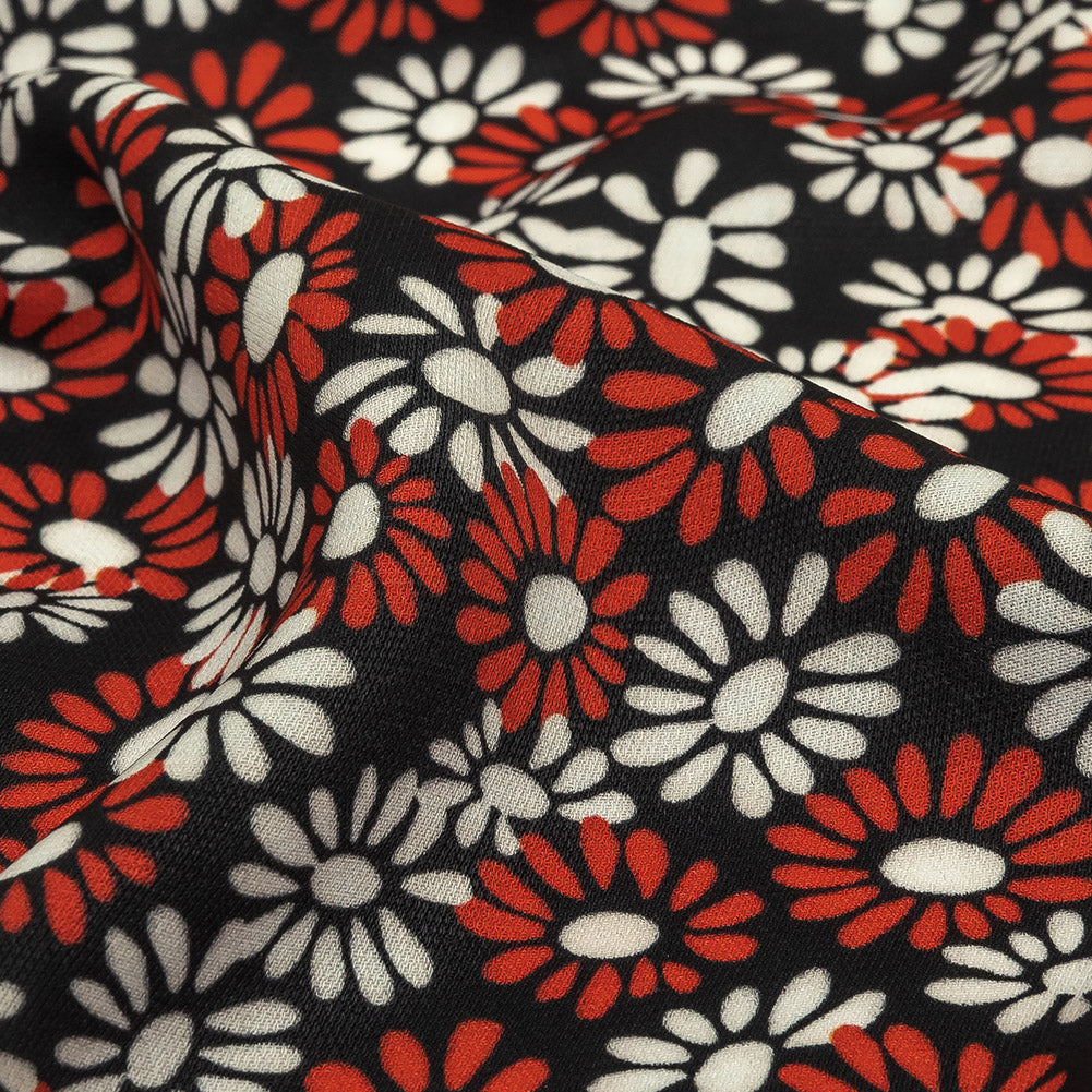 Fluid Polyester Twill Print - Red, White and Black Floral - Mood Exclusive Shaken Not Stirred Detail
