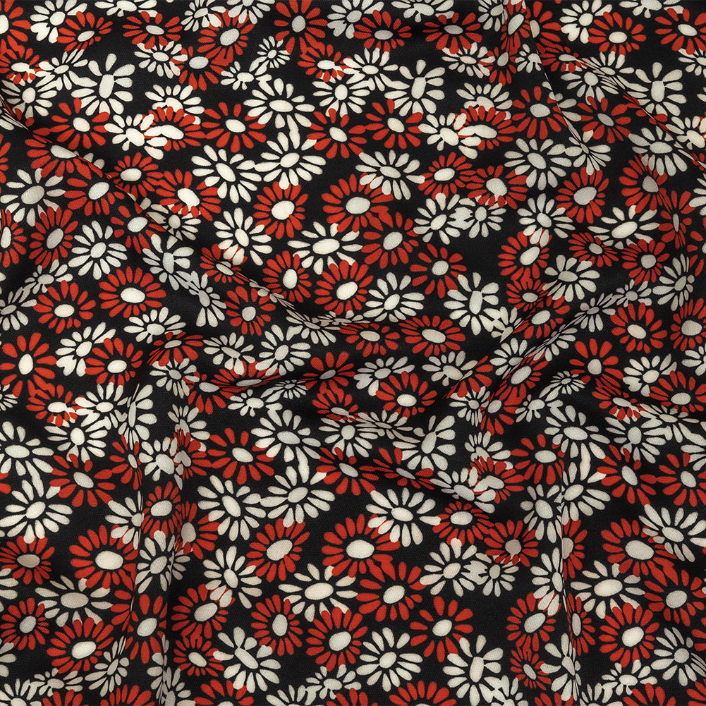 Fluid Polyester Twill Print - Red, White and Black Floral - Mood Exclusive Shaken Not Stirred