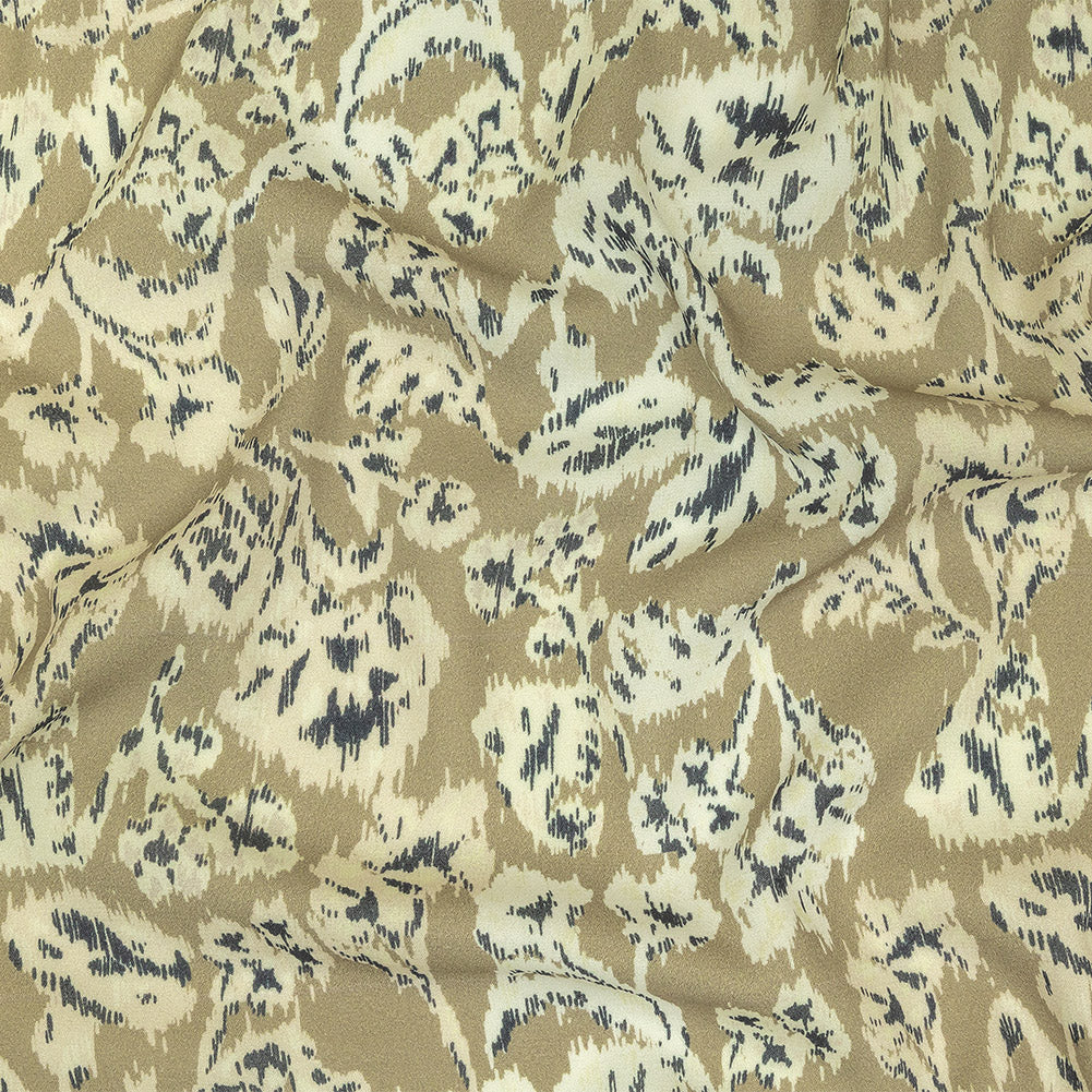 Viscose Crepe Print - Beige, Black and Ecru Ikat Florals - Mood Exclusive Exquisite Etchings