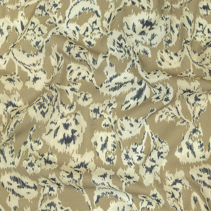 Viscose Crepe Print - Beige, Black and Ecru Ikat Florals - Mood Exclusive Exquisite Etchings