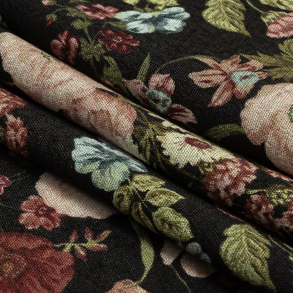 Viscose Crepe Print - Black, Pink and Sky Blue Floral - Mood Exclusive Highgrove Folded