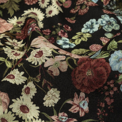 Viscose Crepe Print - Black, Pink and Sky Blue Floral - Mood Exclusive Highgrove Detail