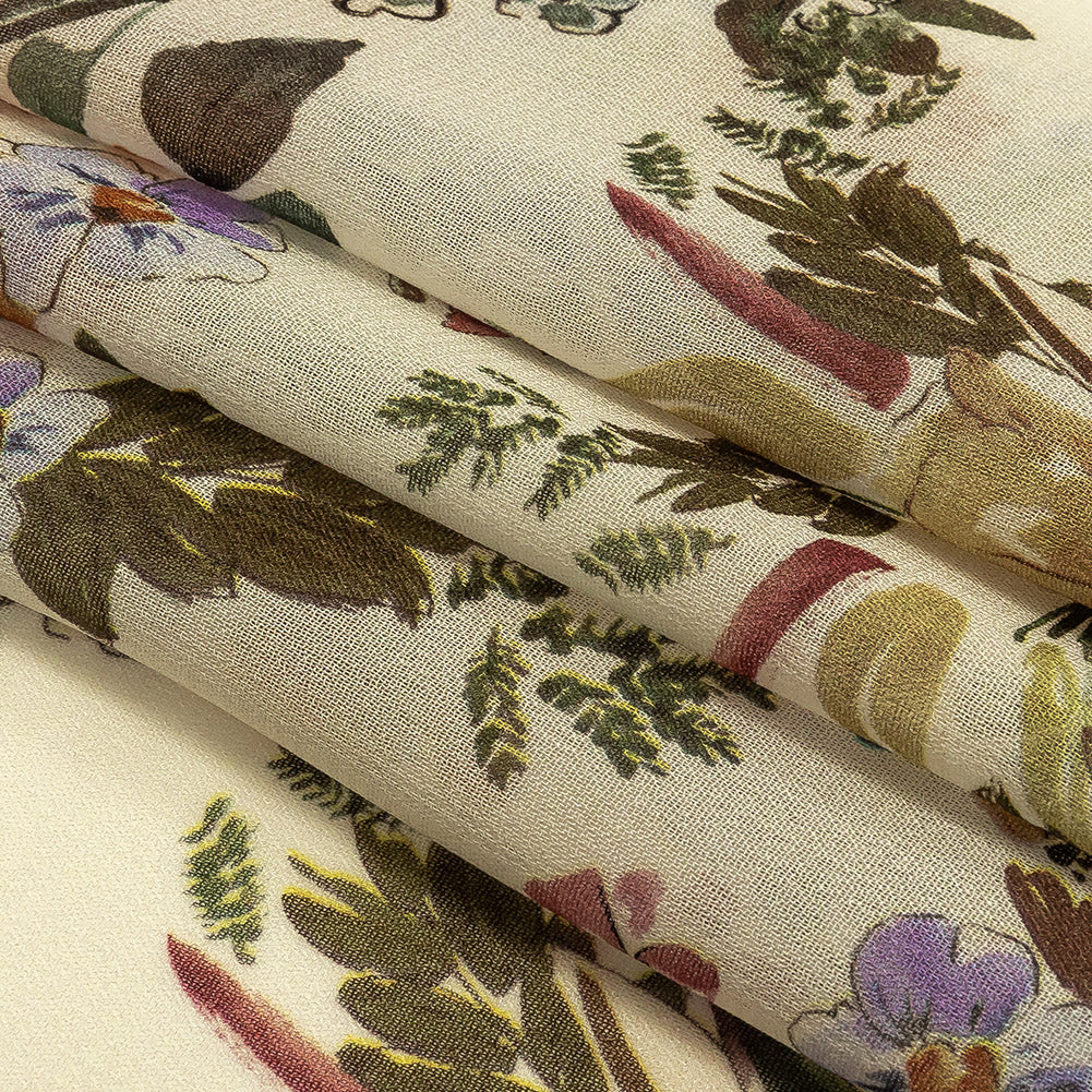 Mood Exclusive White Morning Glories Viscose Georgette Folded