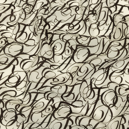 Sustainable Viscose Woven Print - White Calligraphic Letters - Mood Exclusive Dear Ms. Austen