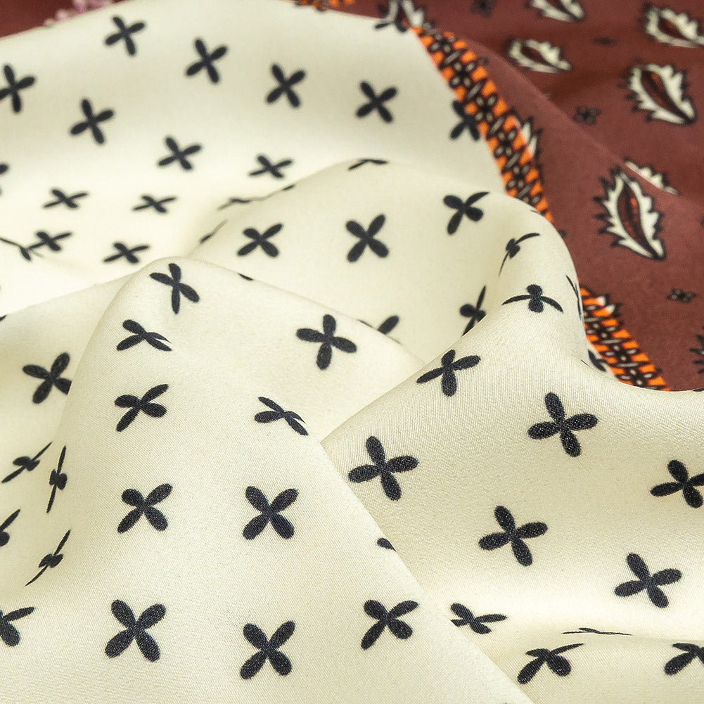 Polyester Crepe de Chine Panel - Brown, White and Orange Paisley Patchwork - Mood Exclusive Tidy Tapestry Detail