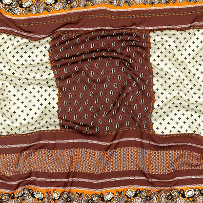 Polyester Crepe de Chine Panel - Brown, White and Orange Paisley Patchwork - Mood Exclusive Tidy Tapestry