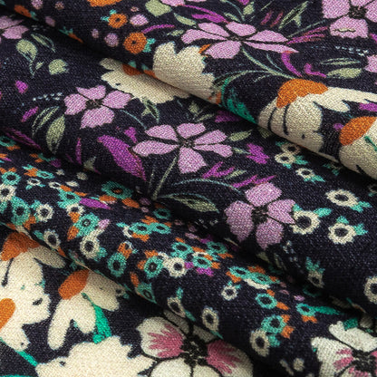 Gauzy Viscose Crepe Print - Navy, Purple and Orange Floral - Mood Exclusive Meet Me at Midnight Folded