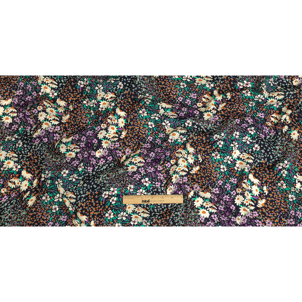 Gauzy Viscose Crepe Print - Navy, Purple and Orange Floral - Mood Exclusive Meet Me at Midnight Full