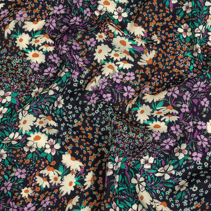 Gauzy Viscose Crepe Print - Navy, Purple and Orange Floral - Mood Exclusive Meet Me at Midnight
