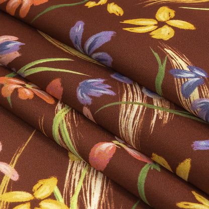 Polyester Charmeuse Print - Brown, Pink and Blue Floral - Mood Exclusive In the Wind Folded