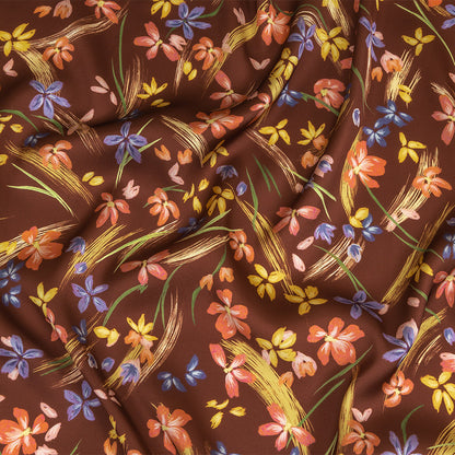 Polyester Charmeuse Print - Brown, Pink and Blue Floral - Mood Exclusive In the Wind