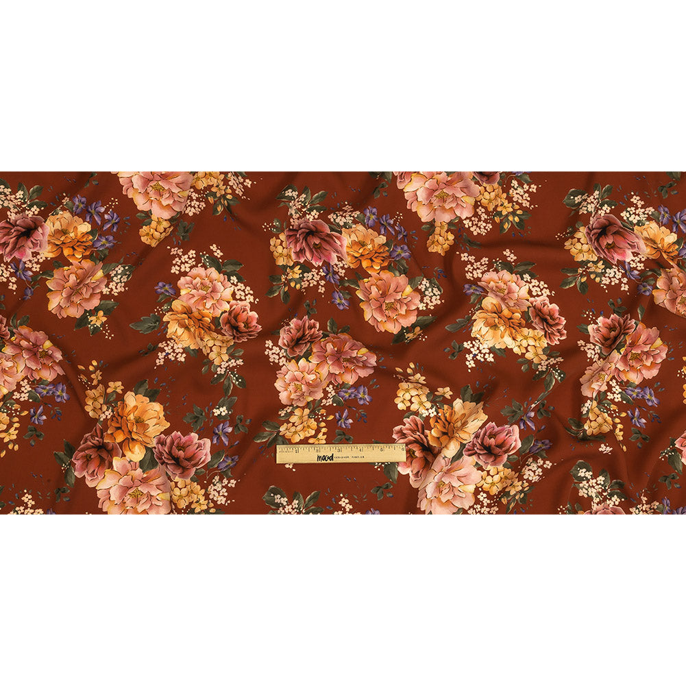 Polyester Twill Print - Clay Red and Pink Floral - Mood Exclusive Halcyon Days Full