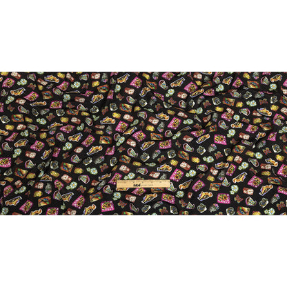 Sustainable Viscose Woven Print - Caviar Black Floral Stickers - Mood Exclusive Sticking Power Full
