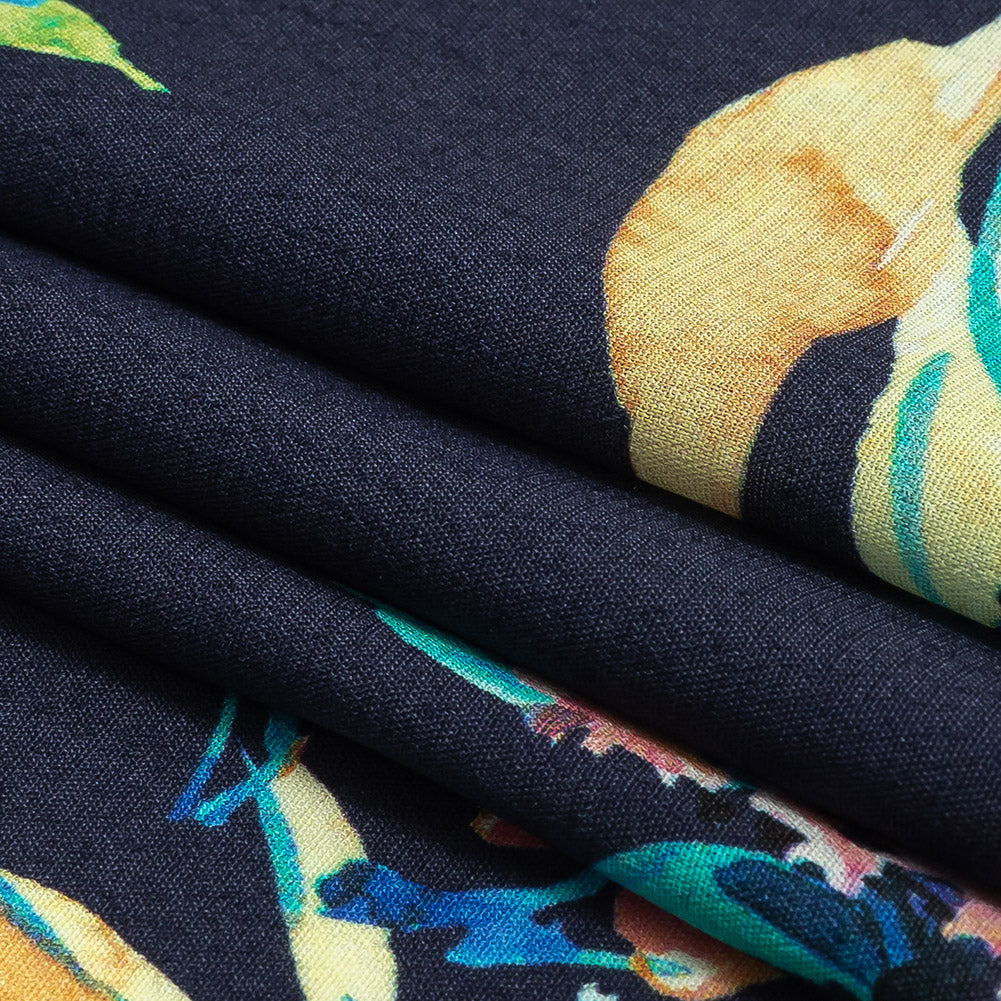 Sustainable Viscose Crepe Print - Navy, Pink and Green Floral - Mood Exclusive Pick of the Bunch Folded