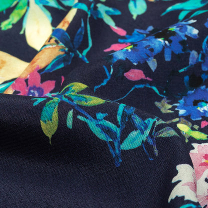 Sustainable Viscose Crepe Print - Navy, Pink and Green Floral - Mood Exclusive Pick of the Bunch Detail