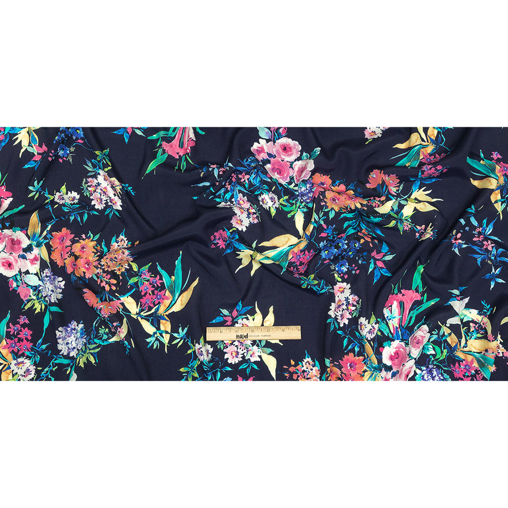 Sustainable Viscose Crepe Print - Navy, Pink and Green Floral - Mood Exclusive Pick of the Bunch Full