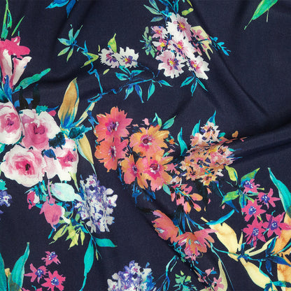 Sustainable Viscose Crepe Print - Navy, Pink and Green Floral - Mood Exclusive Pick of the Bunch