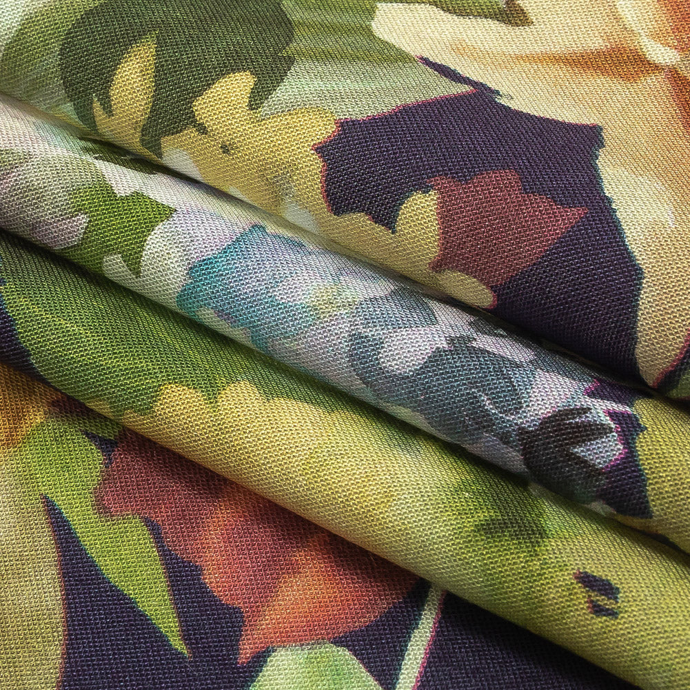 Tencel Woven Print - Navy, Green and Yellow Floral - Mood Exclusive Towards the Tropics Folded