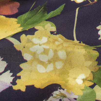 Tencel Woven Print - Navy, Green and Yellow Floral - Mood Exclusive Towards the Tropics Detail