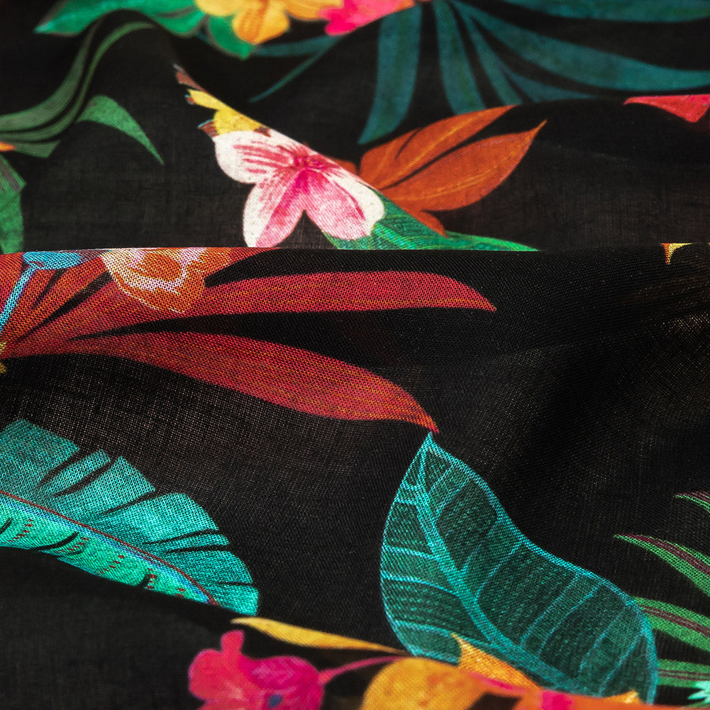 Viscose Voile Print - Green, Red and Black Floral - Mood Exclusive Havana Nights Detail