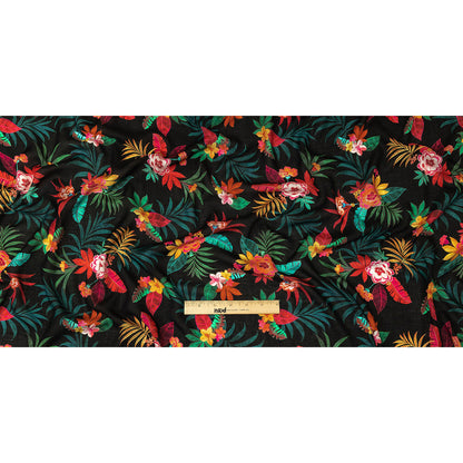 Viscose Voile Print - Green, Red and Black Floral - Mood Exclusive Havana Nights Full