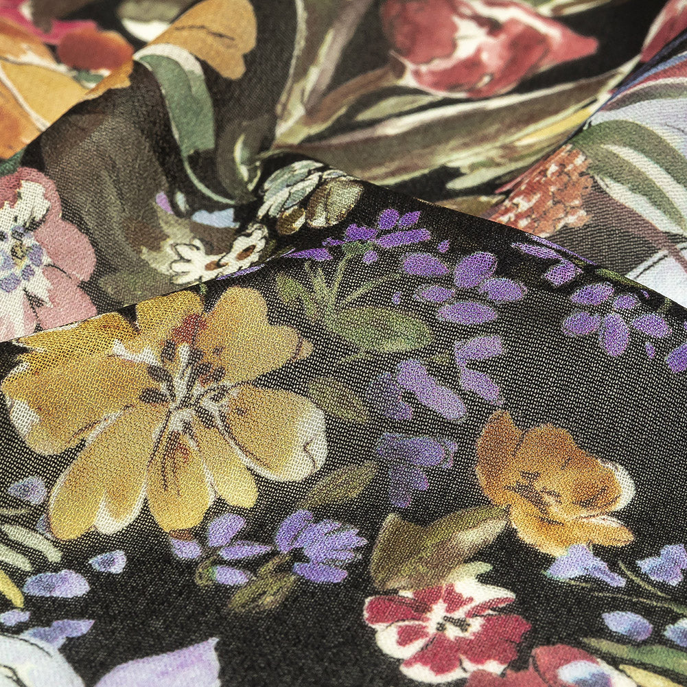 Mood Exclusive Black Onyx Morning Glories Viscose Georgette Detail