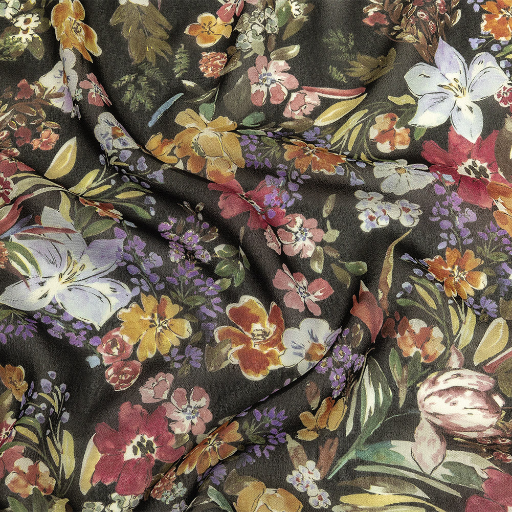 Mood Exclusive Black Onyx Morning Glories Viscose Georgette