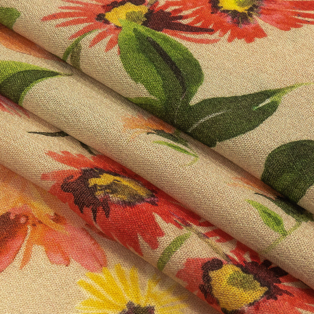 Gauzy Wrinkled Rayon Woven Print - Beige, Pink and Yellow Floral - Mood Exclusive Flower Stand Folded