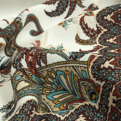 Sustainable Viscose Crepe Panel - Teal and Burgundy Paisley Decorative Squares - Mood Exclusive Destination Dubai Detail