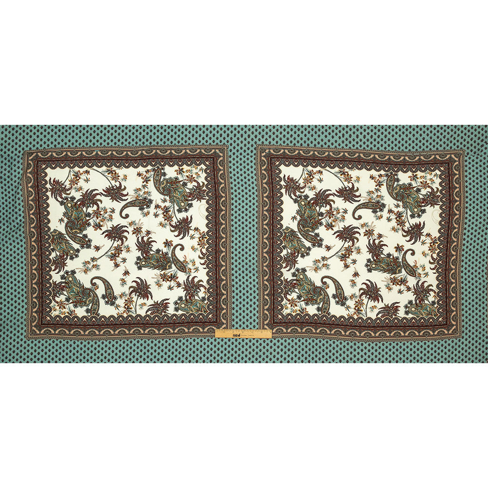 Sustainable Viscose Crepe Panel - Teal and Burgundy Paisley Decorative Squares - Mood Exclusive Destination Dubai Full