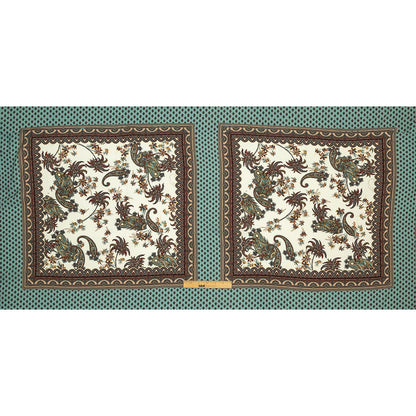 Sustainable Viscose Crepe Panel - Teal and Burgundy Paisley Decorative Squares - Mood Exclusive Destination Dubai Full